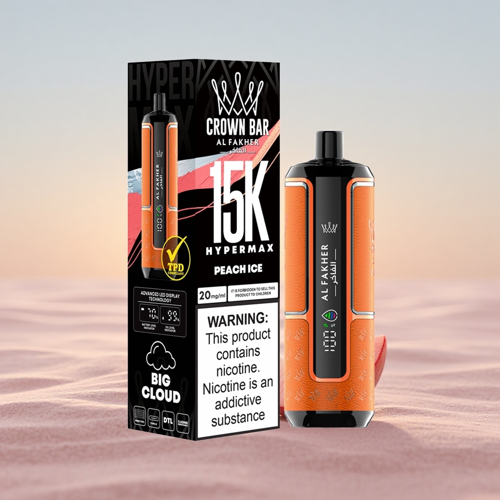 Al Fakher Crown Bar 15K Hypermax Fersken Is 22ml 600mAh Type-C
