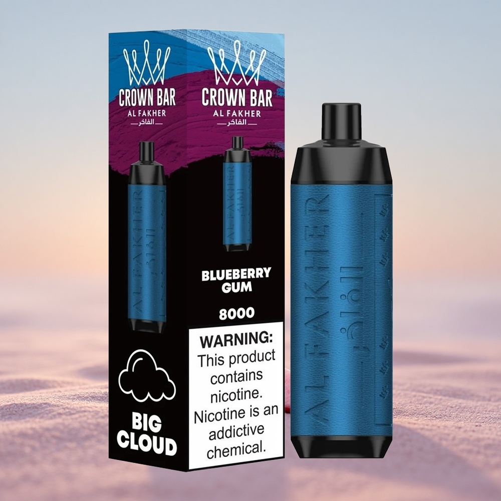 Al Fakher Crown Bar 8000 Crystal Blåbær Tyggegummi 600mAh Type-C 5mg