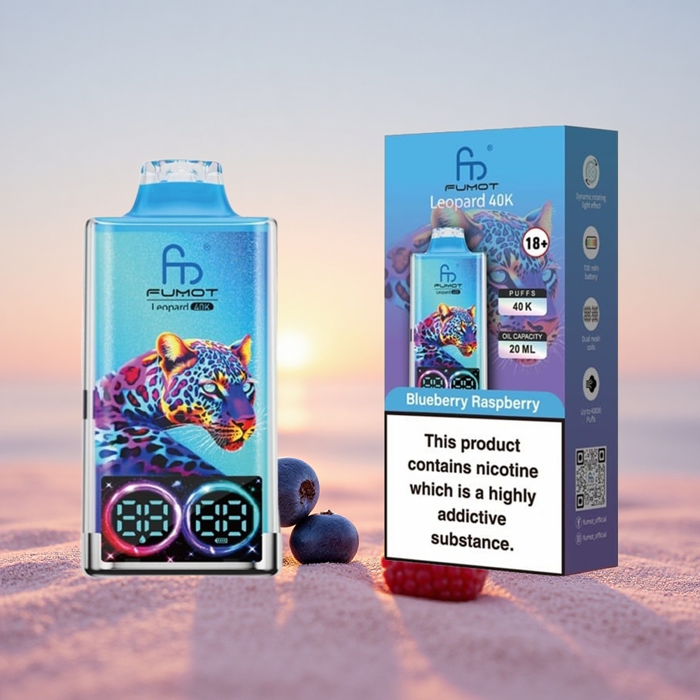 Fumot Leopard 40K Puffs Blåbær Hindbær 5% Nicotine Dual Mesh Type-C