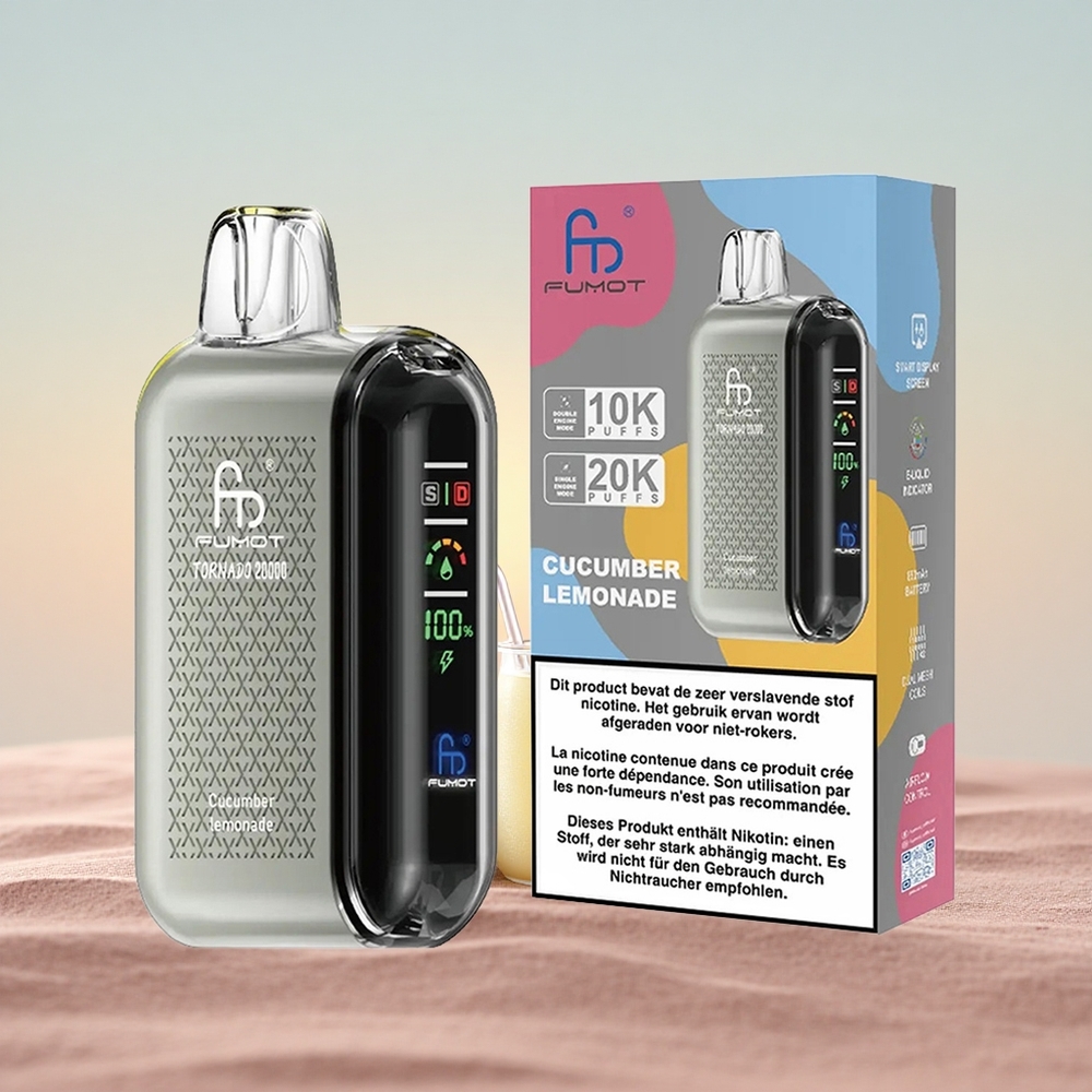 Fumot Tornado 20000 Puffs Agurk Lemonade med Dual Mesh Coil og Smart Display