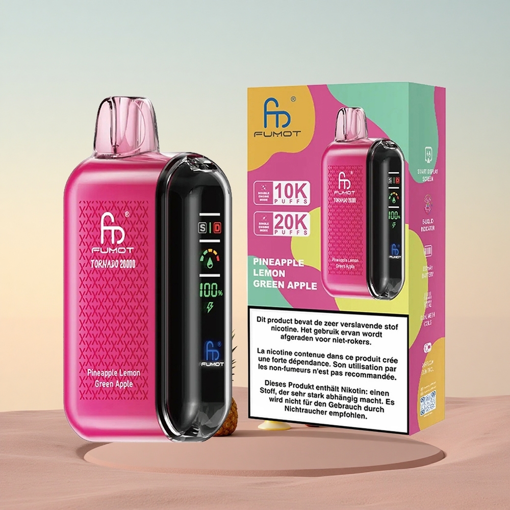 Fumot Tornado 20000 Puffs Ananas Citron Grøn Æble Dual Mesh Coil Smart Display
