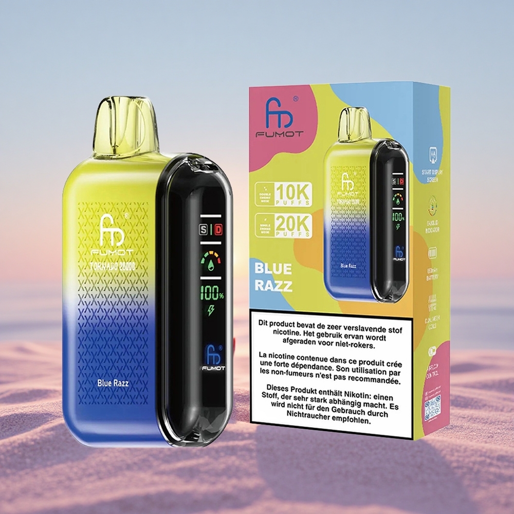 Fumot Tornado 20000 Puffs Blå Hindbær Dual Mesh Coil Smart Display