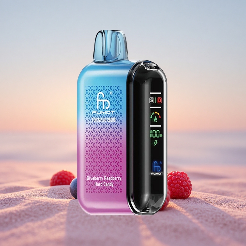 Fumot Tornado 20000 Puffs Blåbær Hindbær Hård Bolche med Dual Mesh Coil og Smart Display