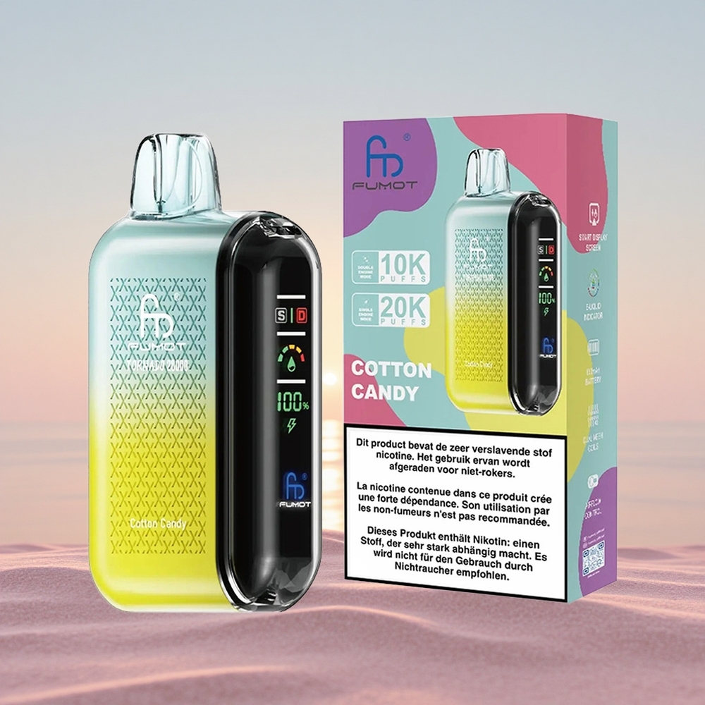 Fumot Tornado 20000 Puffs Bomuldssukker Dual Mesh Coil Smart Display