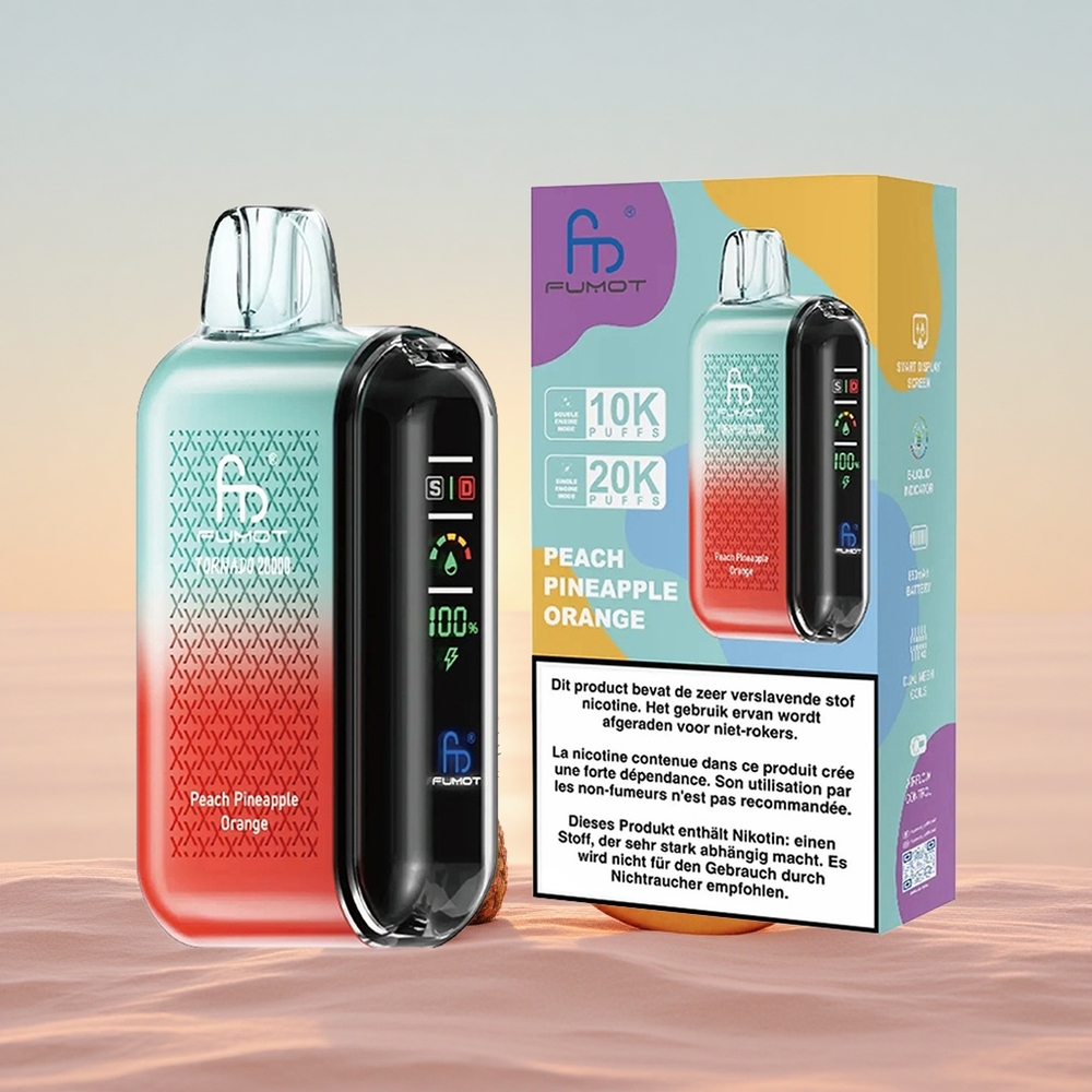Fumot Tornado 20000 Puffs Fersken Ananas Appelsin Dual Mesh Coil Smart Display