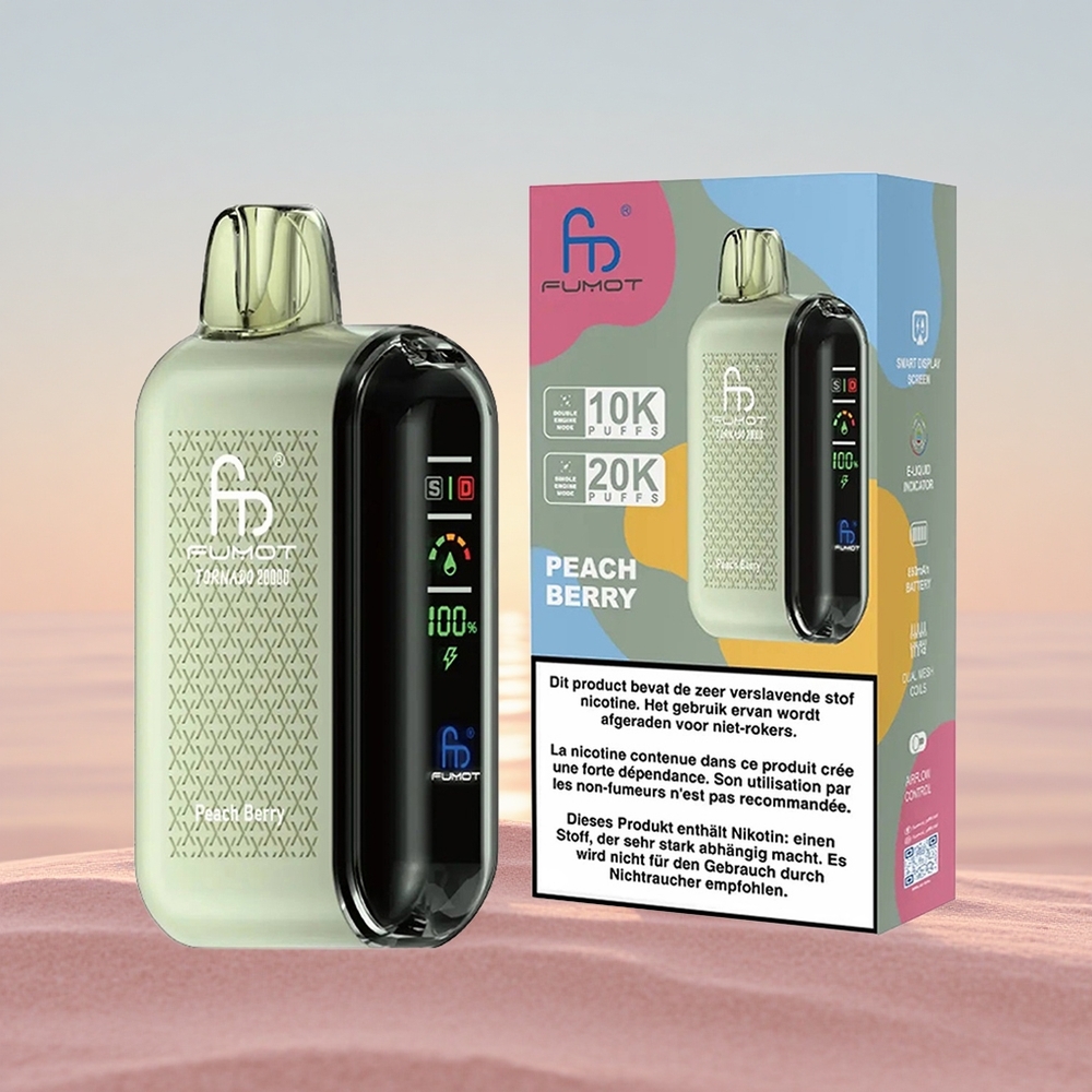 Fumot Tornado 20000 Puffs Fersken Bær Dual Mesh Coil Smart Display