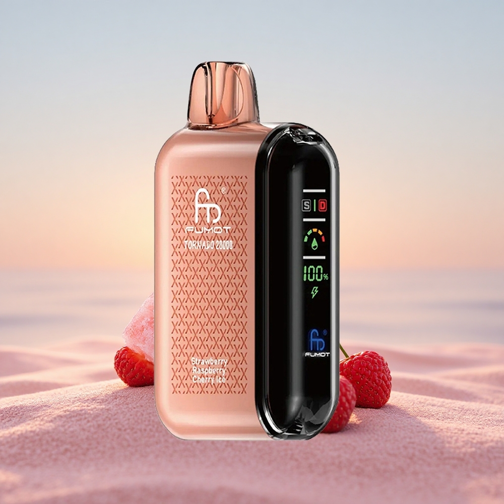 Fumot Tornado 20000 Puffs Jordbær Hindbær Kirsebær Is med Dual Mesh Coil og Smart Display