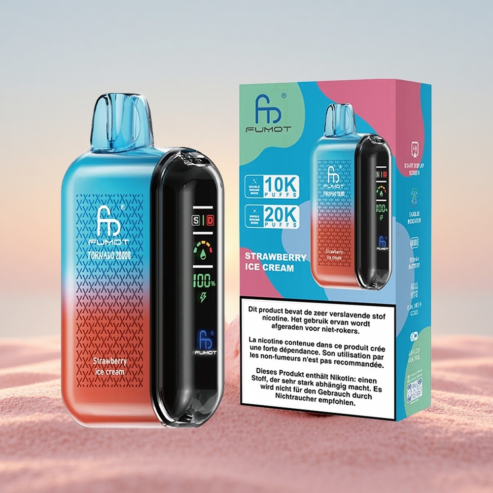 Fumot Tornado 20000 Puffs Jordbær Is Dual Mesh Coil Smart Display