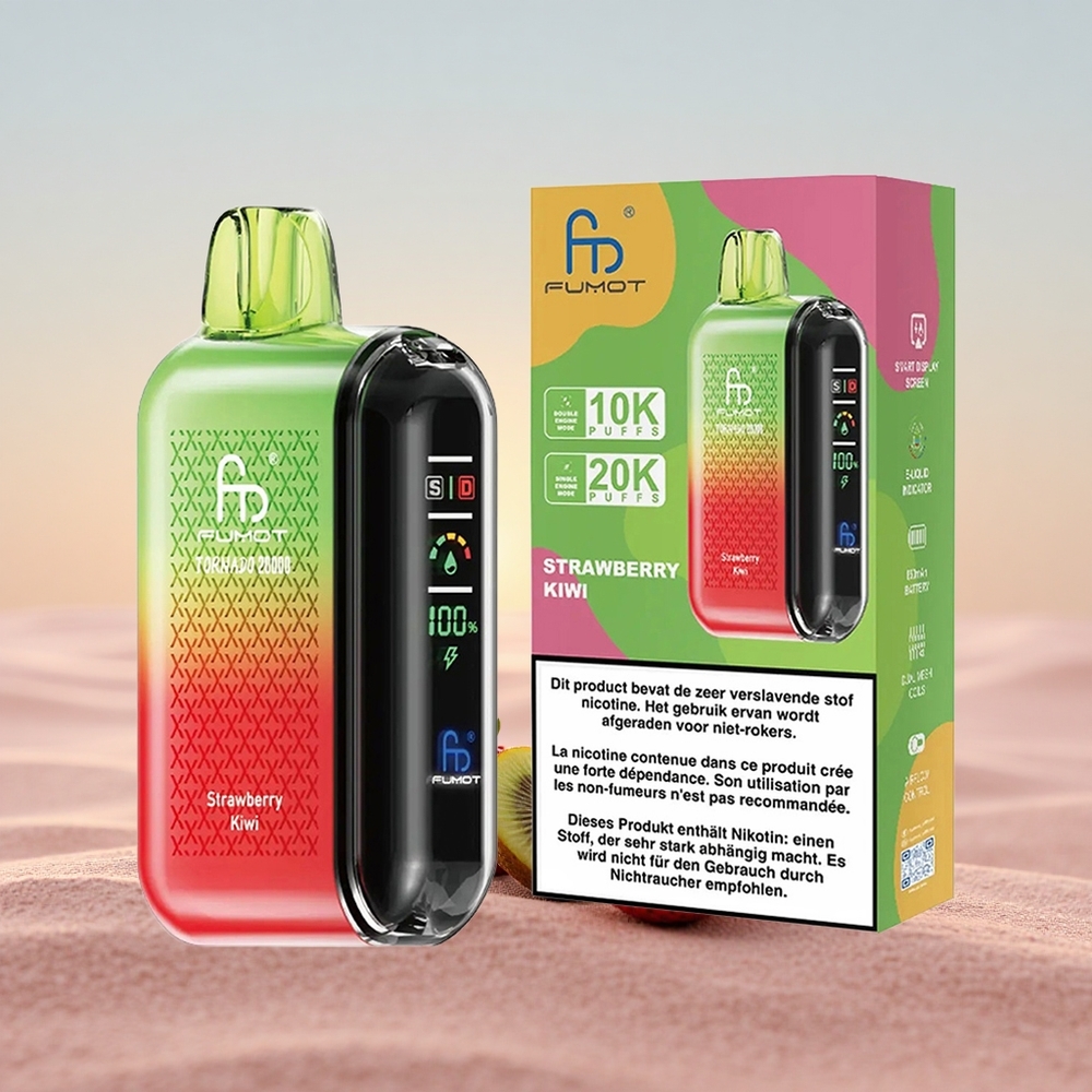 Fumot Tornado 20000 Puffs Jordbær Kiwi Dual Mesh Coil Smart Display