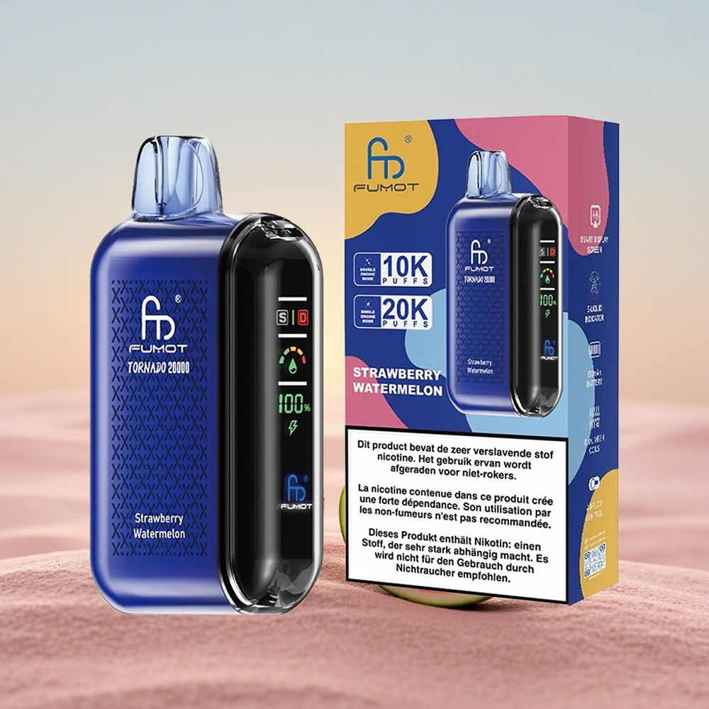 Fumot Tornado 20000 Puffs Jordbær Vandmelon Dual Mesh Coil Smart Display