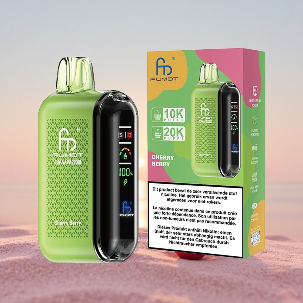 Fumot Tornado 20000 Puffs Kirsebær Bær Dual Mesh Coil Smart Display