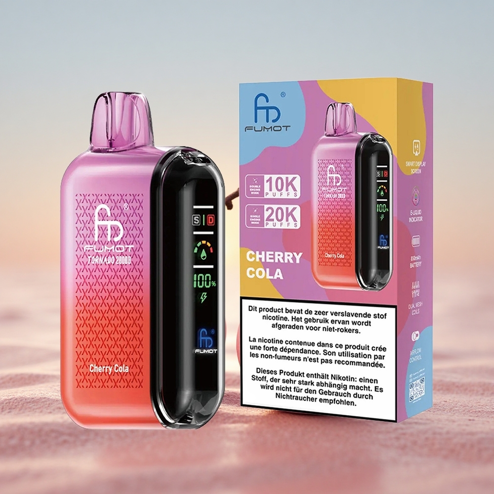 Fumot Tornado 20000 Puffs Kirsebær Cola Dual Mesh Coil Smart Display