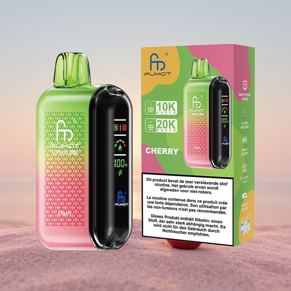 Fumot Tornado 20000 Puffs Kirsebær Dual Mesh Smart Display