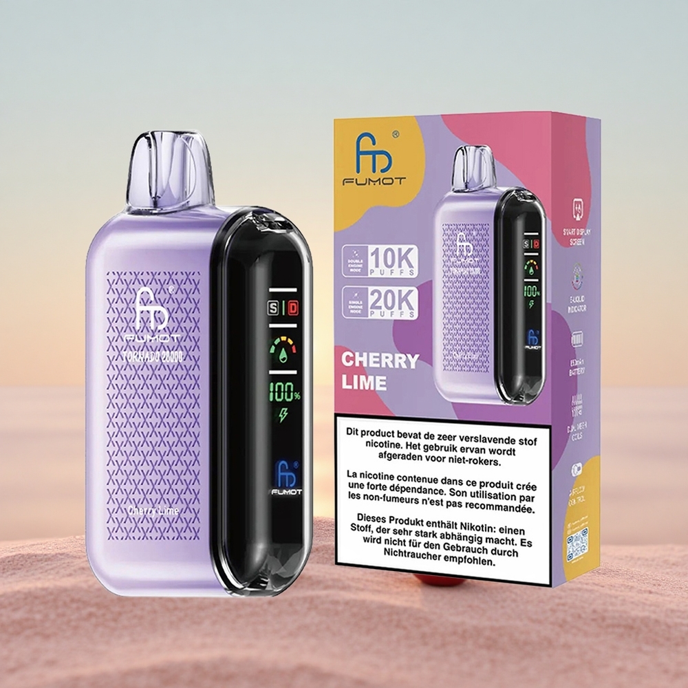 Fumot Tornado 20000 Puffs Kirsebær Lime Dual Mesh Coil Smart Display
