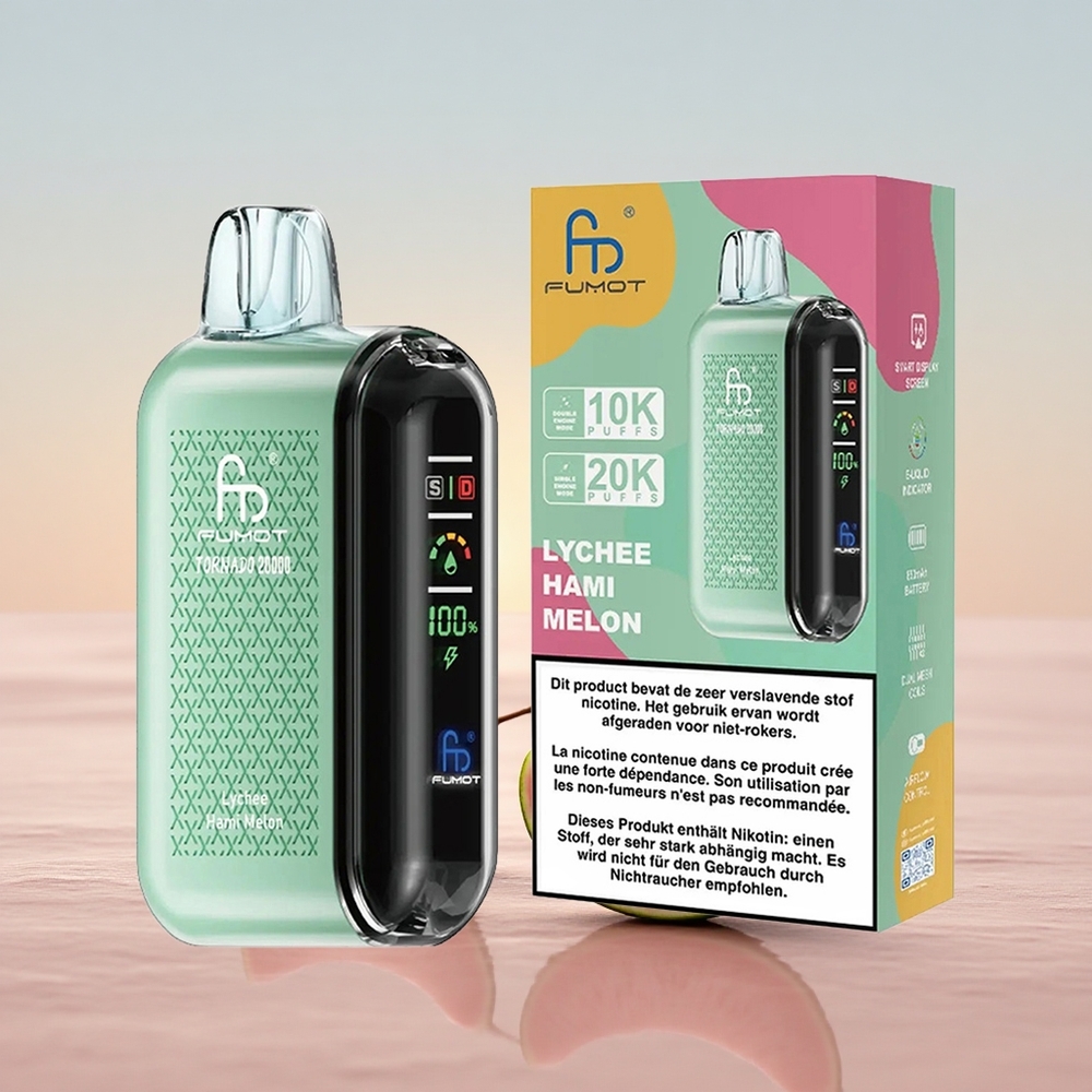 Fumot Tornado 20000 Puffs Litchi Hami-melon Dual Mesh Coil Smart Display