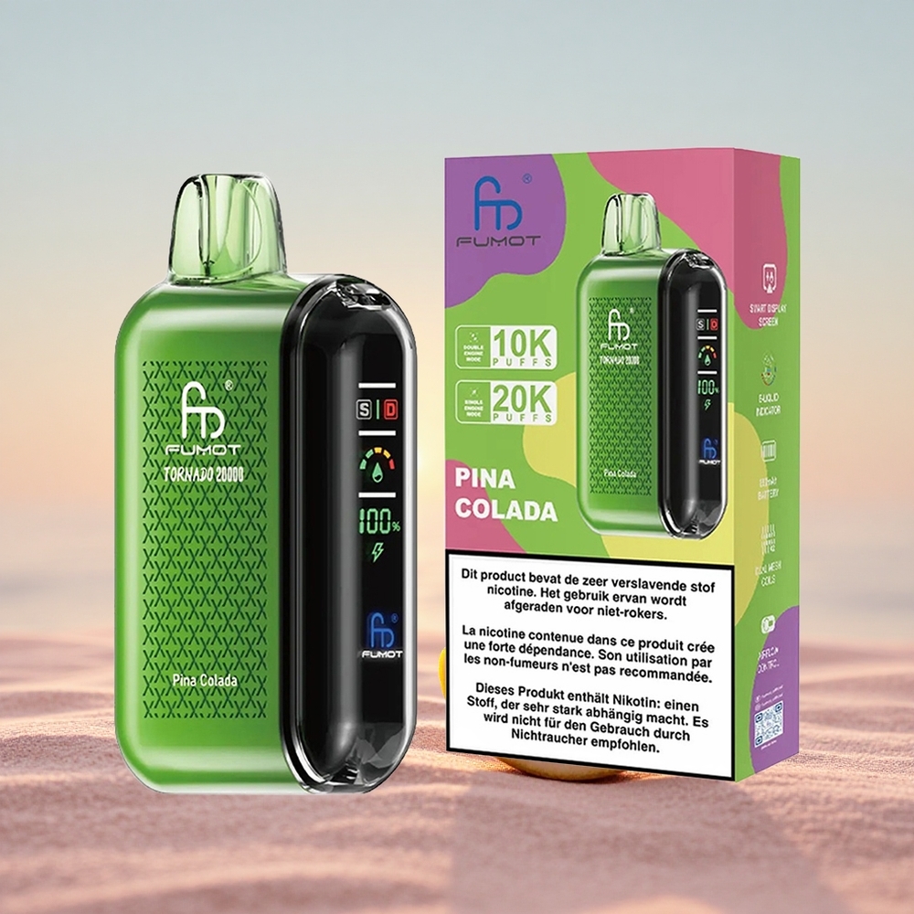 Fumot Tornado 20000 Puffs Pina Colada Dual Mesh Coil Smart Display Luftstrømskontrol