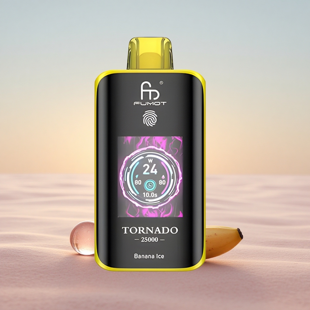 Fumot Tornado 25000 Puffs Banana Is med HD-skærm og Type-C opladning