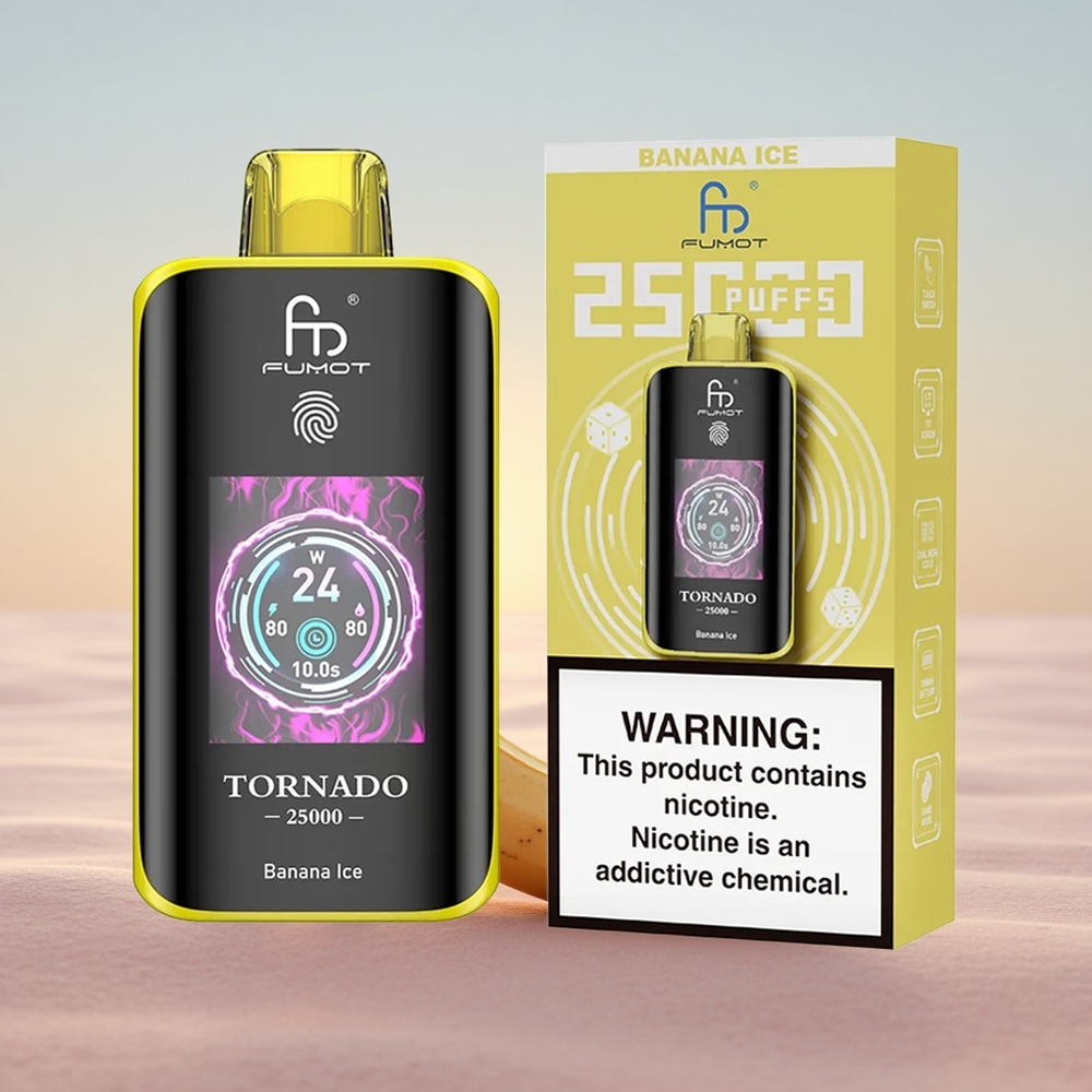 Fumot Tornado 25000 Puffs Banana Is med HD-skærm og Type-C opladning