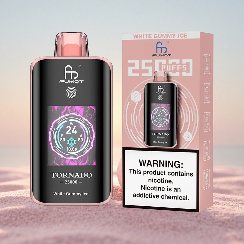 Fumot Tornado 25000 Puffs Hvid Gummy Is med 700mAh og Type-C