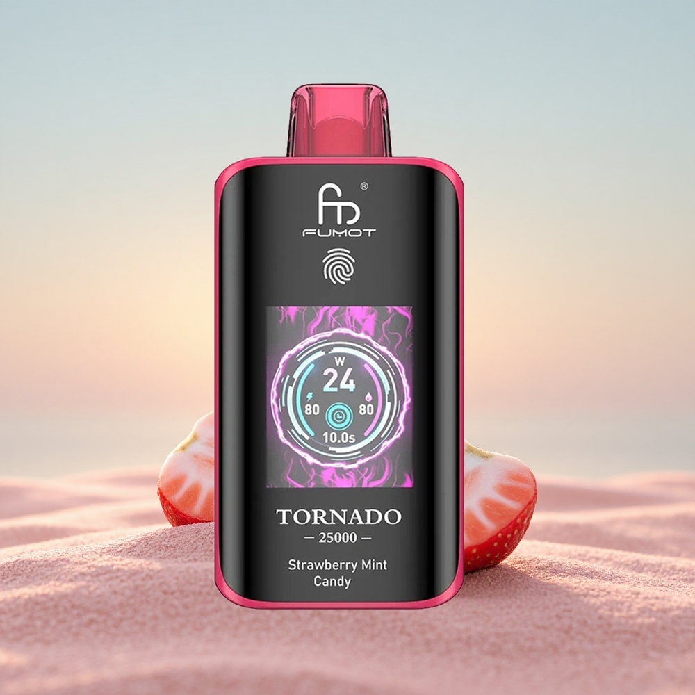 Fumot Tornado 25000 Puffs Jordbær Mynte Slik med HD Skærm og 700mAh Batteri