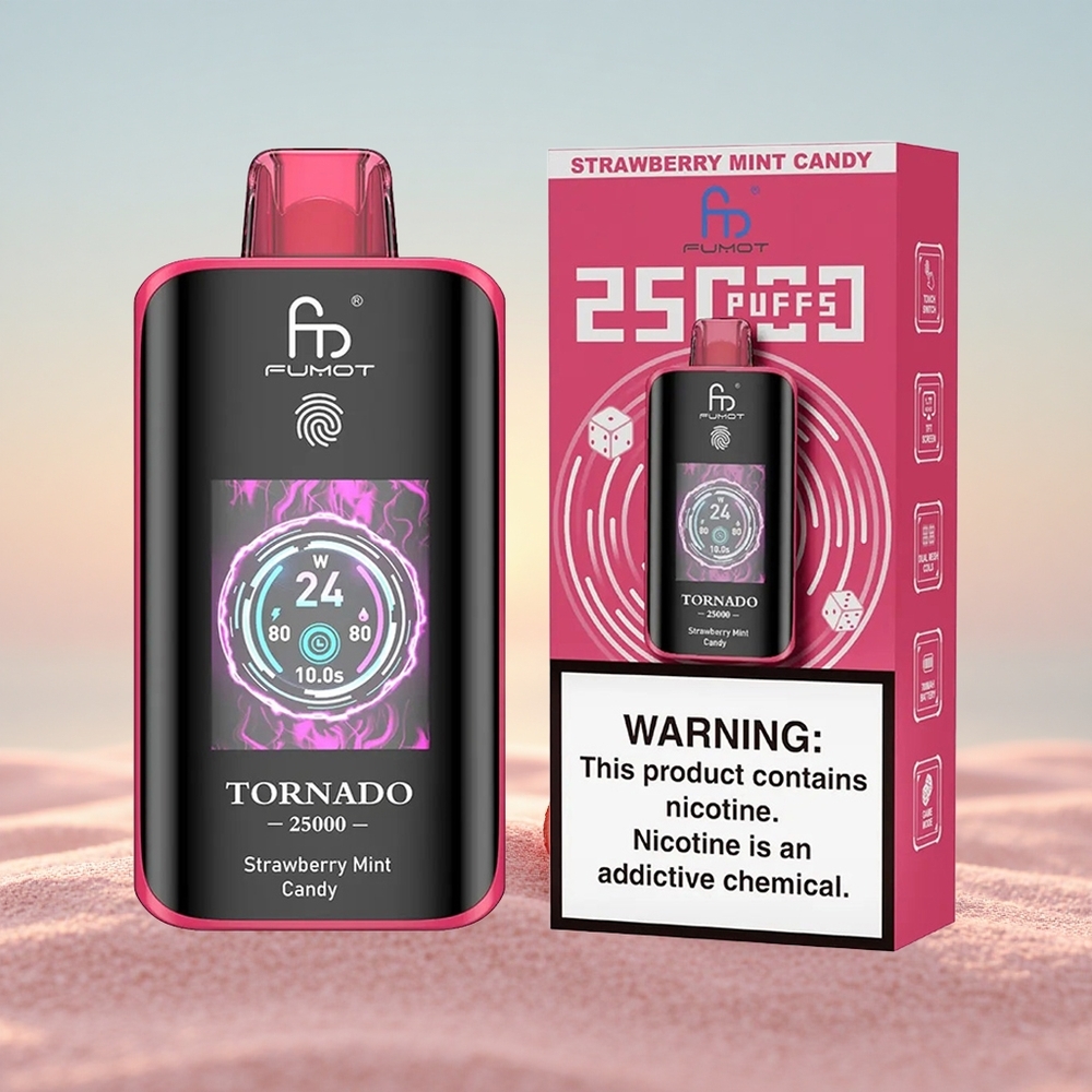 Fumot Tornado 25000 Puffs Jordbær Mynte Slik med HD Skærm og 700mAh Batteri