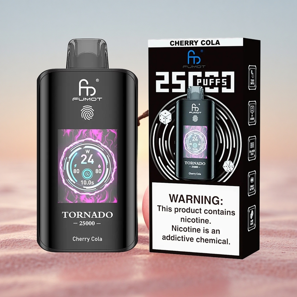 Fumot Tornado 25000 Puffs Kirsebær Cola HD Skærm 700mAh Type-C