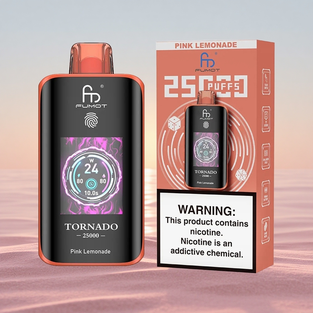 Fumot Tornado 25000 Puffs Rød Citronvand HD Skærm 700mAh 20ml