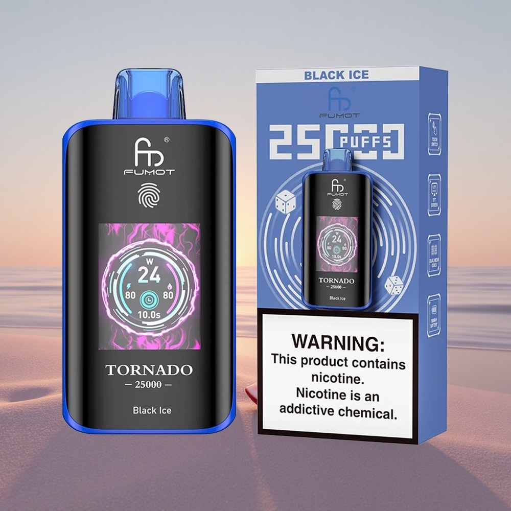 Fumot Tornado 25000 Puffs Sort Is HD Skærm 700mAh 20ml