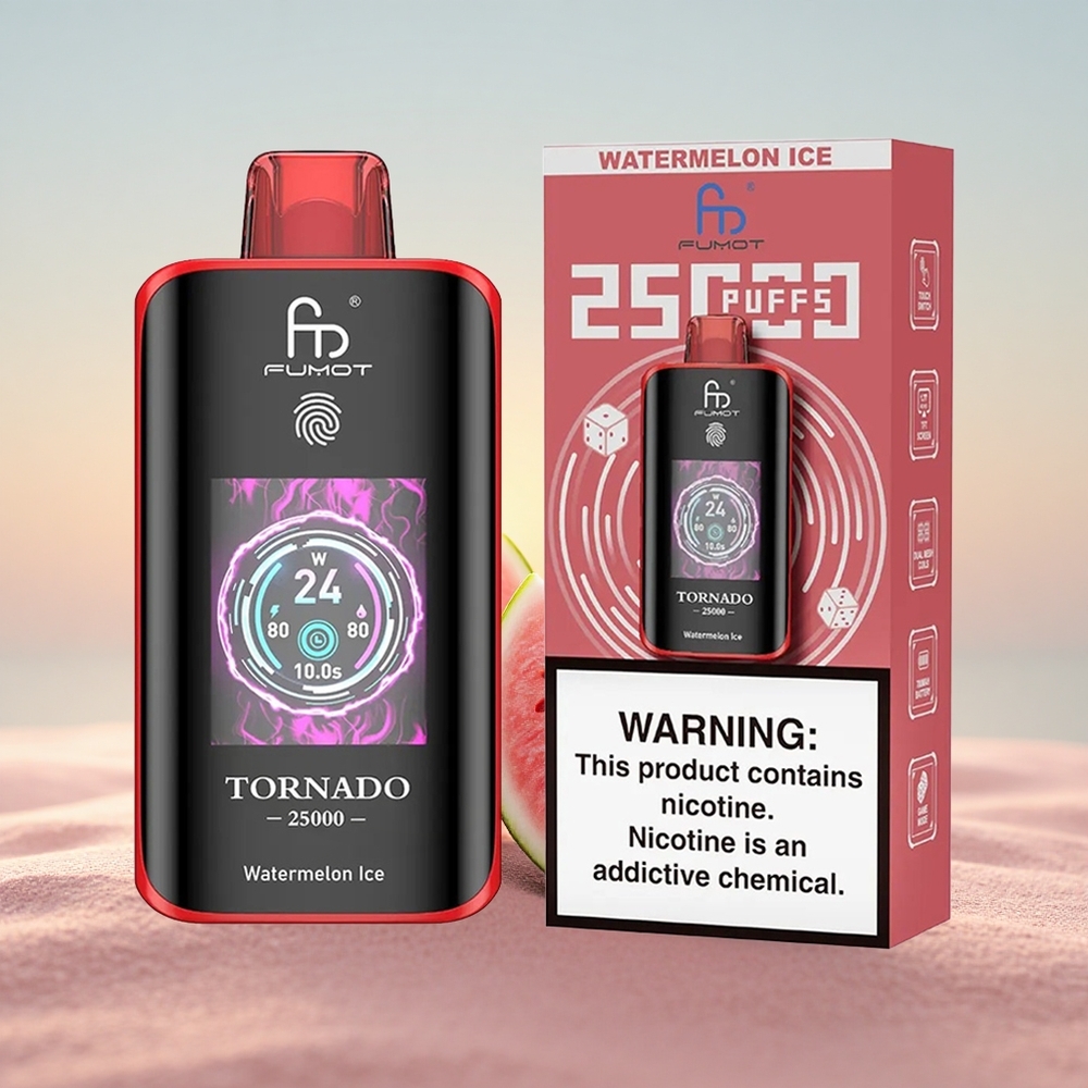 Fumot Tornado 25000 Puffs Vandmelon Is med HD-skærm og 20ml fyldt e-væske