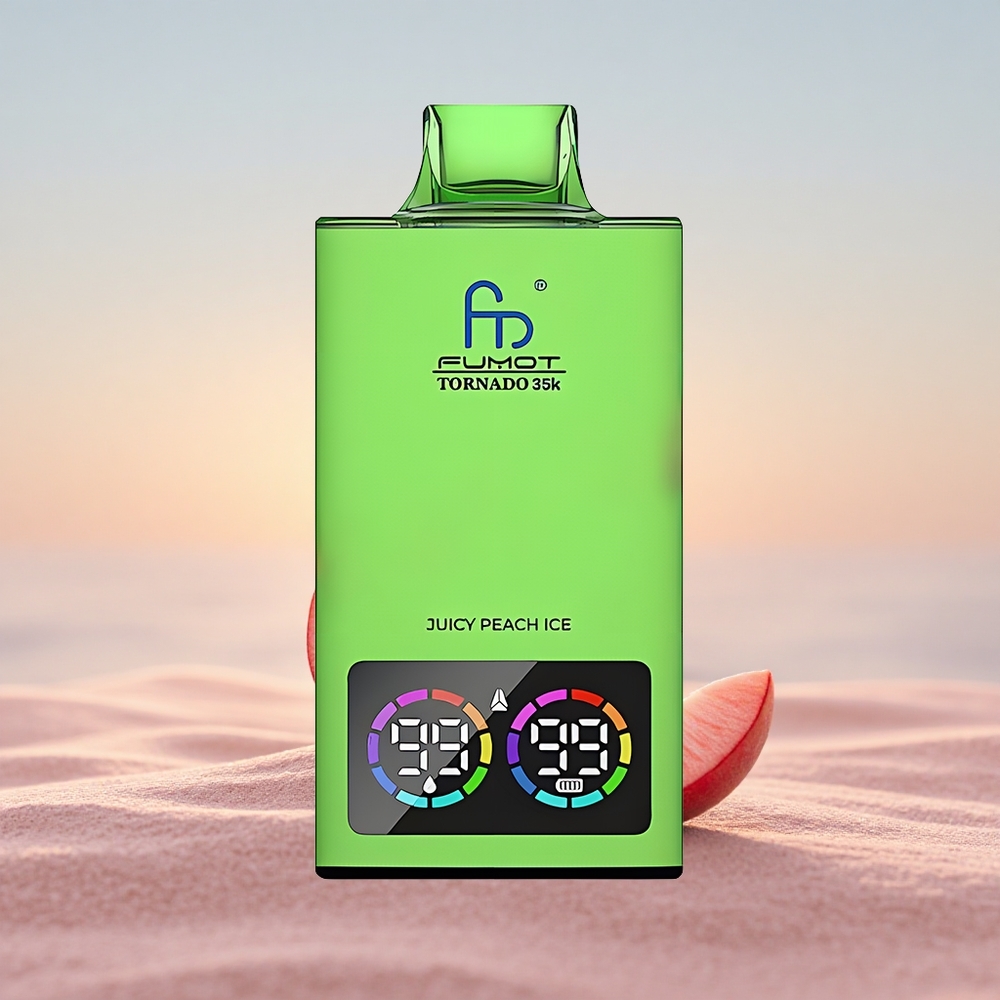 Fumot Tornado 35000 Puffs Saftig Fersken Is med Dual Mesh Coil og USB-C Opladning