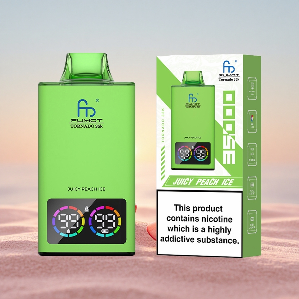 Fumot Tornado 35000 Puffs Saftig Fersken Is med Dual Mesh Coil og USB-C Opladning