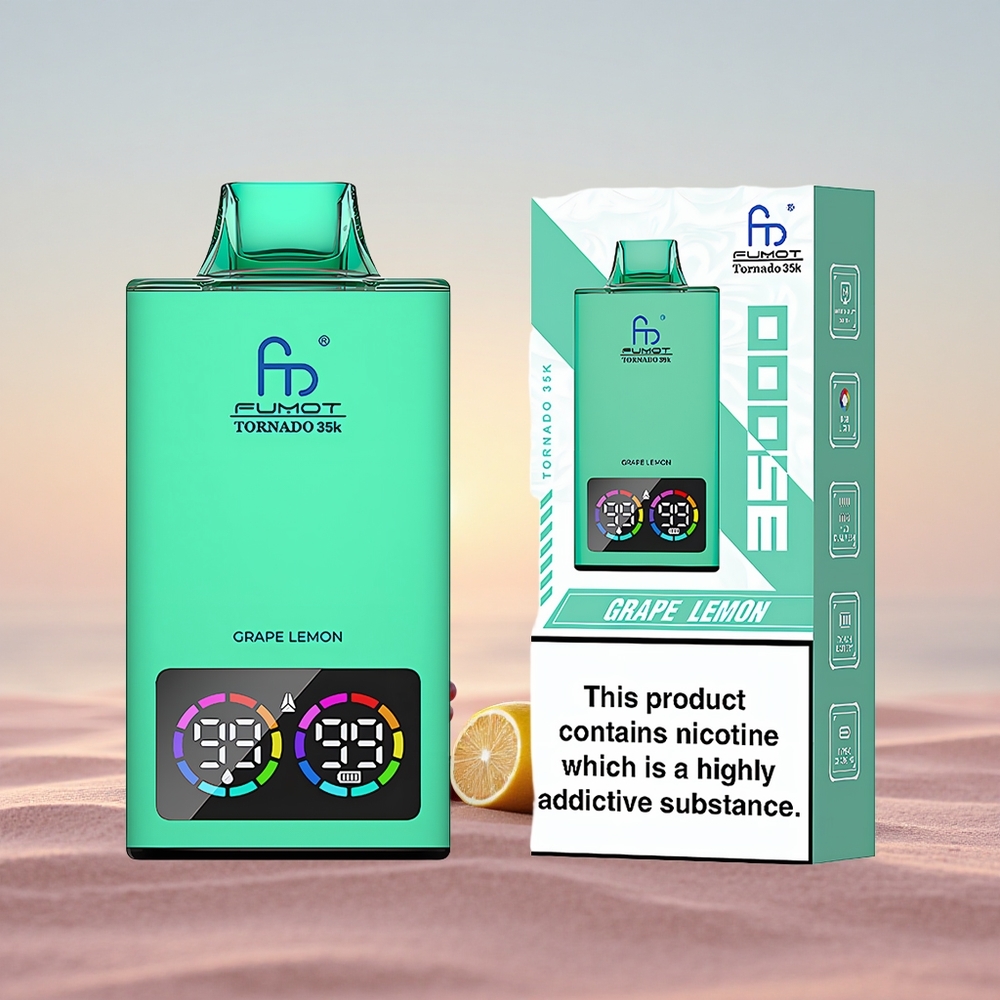 Fumot Tornado 35000 Puffs Vin Citron Dobbelt Mesh Lysladning