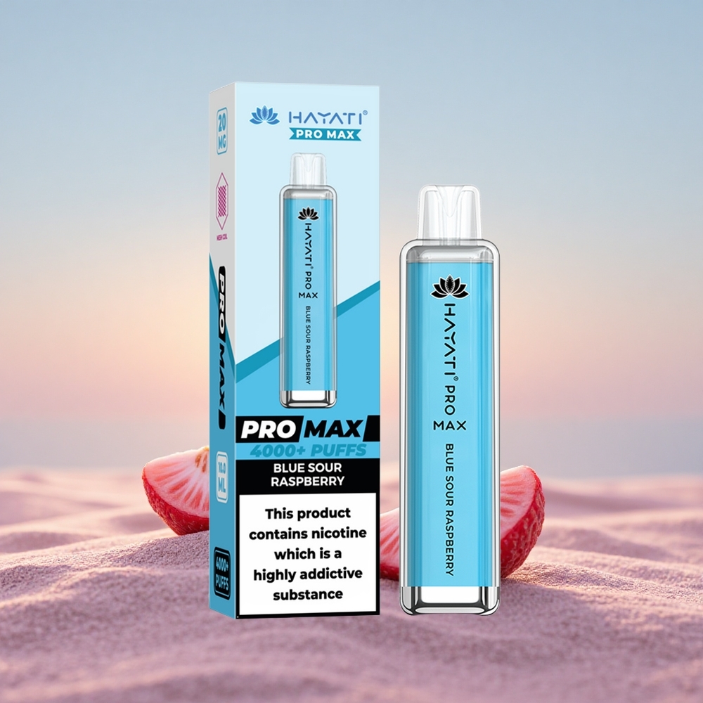 Hayati Pro Max 4000 Puffs Blå Sur Hindbær Dual Coil Rechargeable