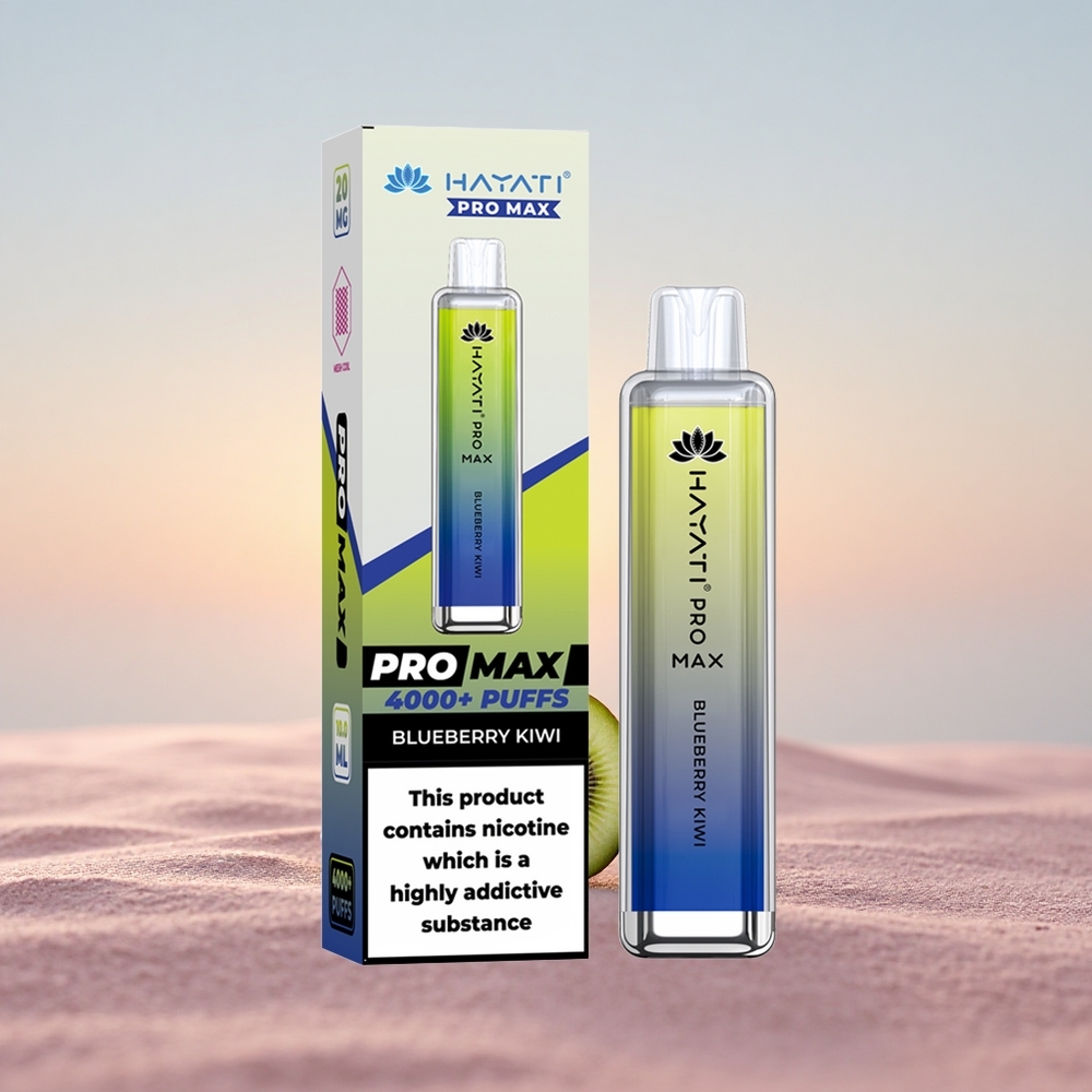 Hayati Pro Max 4000 Puffs Blåbær Kiwi Dual Coil Rechargeable Crystal