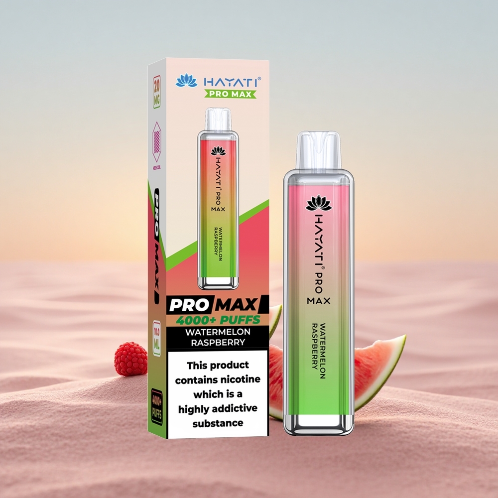 Hayati Pro Max 4000 Puffs Vandmelon Hindbær Dual Coil Rechargeable Crystal