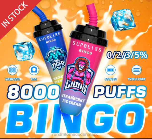 RandM vape buy online - RandM Supbliss Bingo 8000 vape pod enhed 1 stk jordbær is L08B256