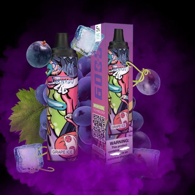 RandM smag - RandM Tornado 6000 luftstrømskontrol vape pod enhed 1 stk drue is L08B284