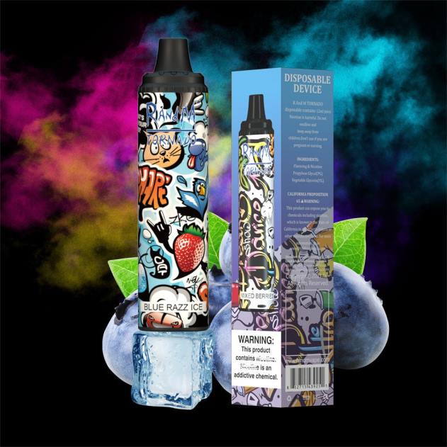 RandM vape butik - RandM Tornado 6000 luftstrømskontrol vape pod enhed 1 stk blå razz is L08B293