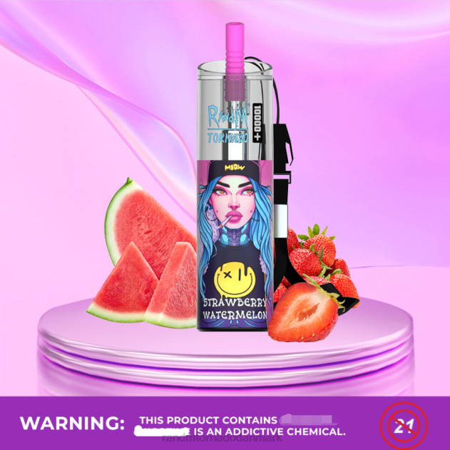 RandM disposable vape - RandM Tornado 10000 plus luftstrømskontrol vape enhed 1 stk jordbær vandmelon L08B79