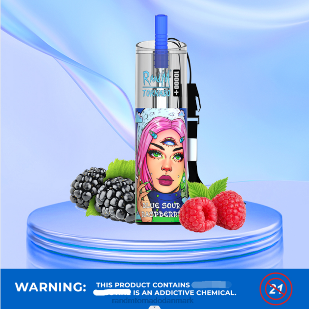 RandM vape Danmark - RandM Tornado 10000 plus luftstrømskontrol vape enhed 1 stk blåbær på is L08B75