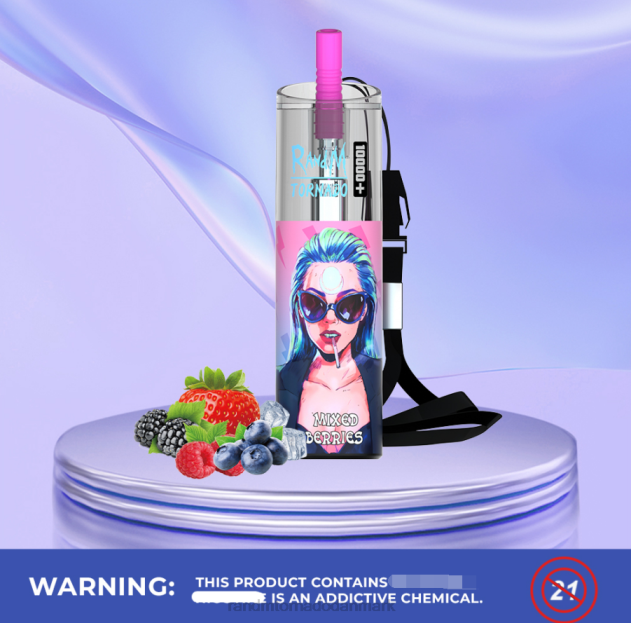 RandM vape Danmark - RandM Tornado 10000 plus luftstrømskontrol vape enhed 1 stk blåbær på is L08B75