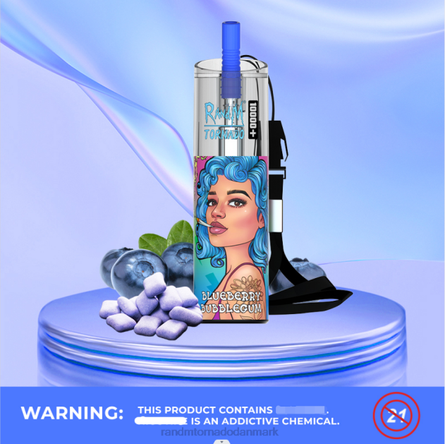RandM vape Denmark - RandM Tornado 10000 plus luftstrømskontrol vape enhed 1 stk blåbær tyggegummi L08B82