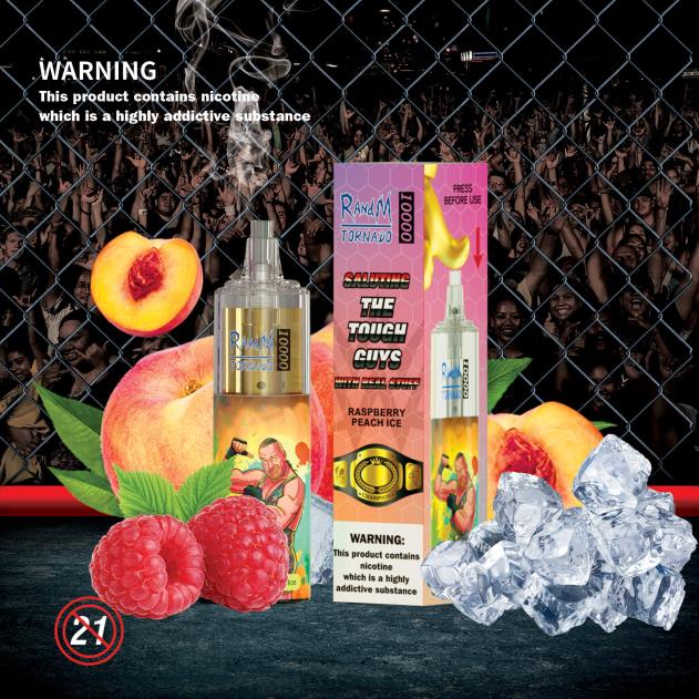 RandM disposable vape - RandM Tornado 10000 luftstrømskontrol vape enhed 1 stk hindbær fersken is L08B119