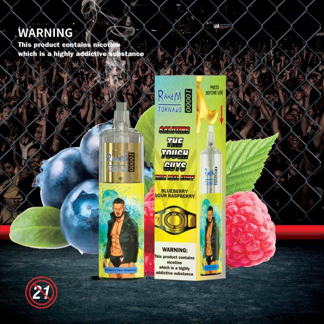 RandM vape butik - RandM Tornado 10000 luftstrømskontrol vape enhed 1 stk blåbær kirsebær L08B103