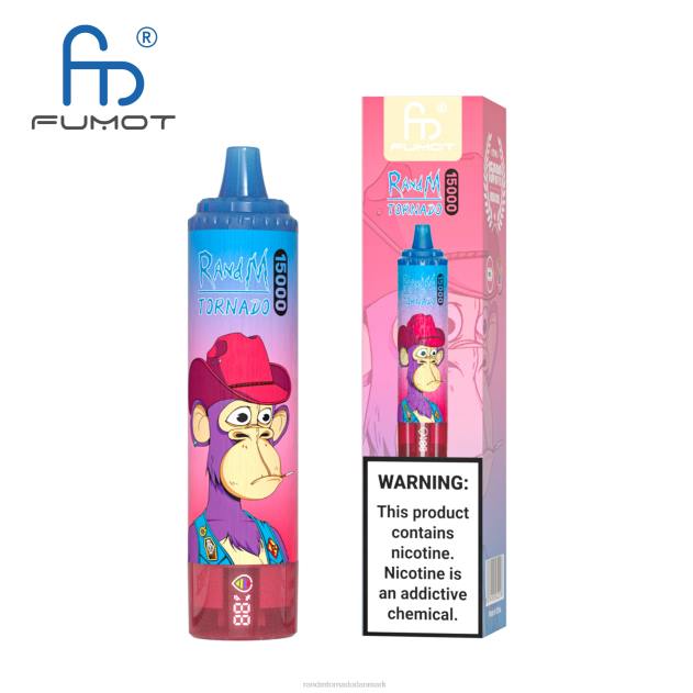 RandM disposable vape - Fumot RandM Tornado 15000 vape enhed med batteri og ejuice display version 1 jordbær vandmelon L08B29