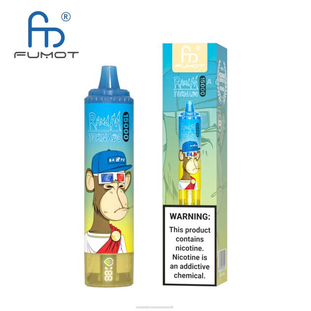 RandM disposable vape - Fumot RandM Tornado 15000 vape enhed med batteri og ejuice display version 1 jordbær vandmelon L08B29