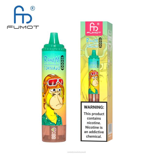 RandM disposable vape - Fumot RandM Tornado 15000 vape enhed med batteri og ejuice display version 1 jordbær vandmelon L08B29