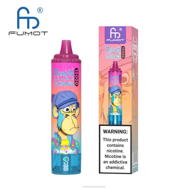 RandM disposable vape - Fumot RandM Tornado 15000 vape enhed med batteri og ejuice display version 1 jordbær vandmelon L08B29