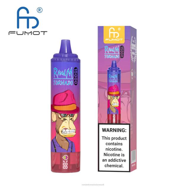 RandM disposable vape - Fumot RandM Tornado 15000 vape enhed med batteri og ejuice display version 1 jordbær vandmelon L08B29