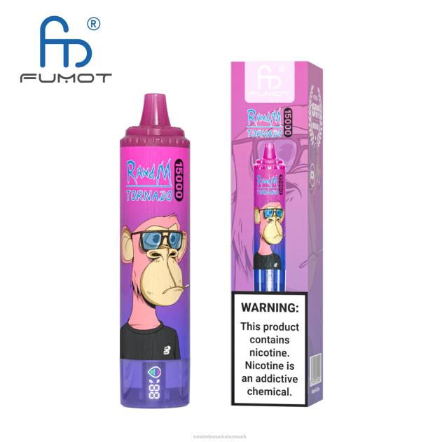 RandM disposable vape - Fumot RandM Tornado 15000 vape enhed med batteri og ejuice display version 1 jordbær vandmelon L08B29